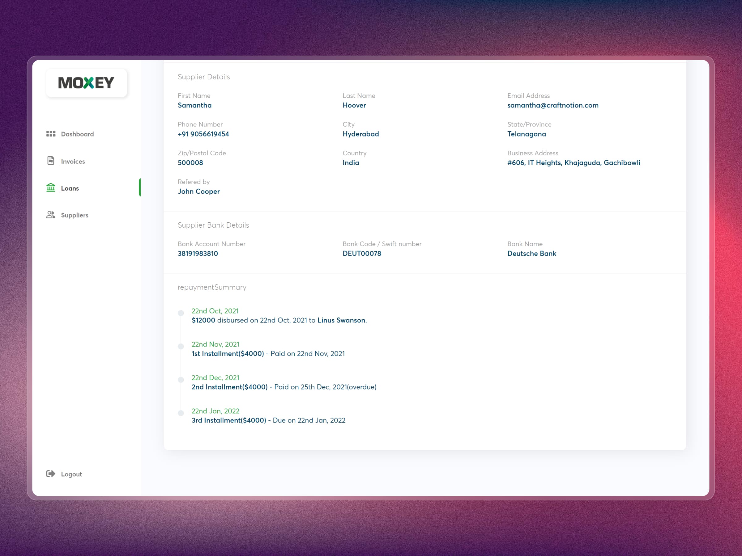 Moxey Invoice Discounting Platform | Craftnotion