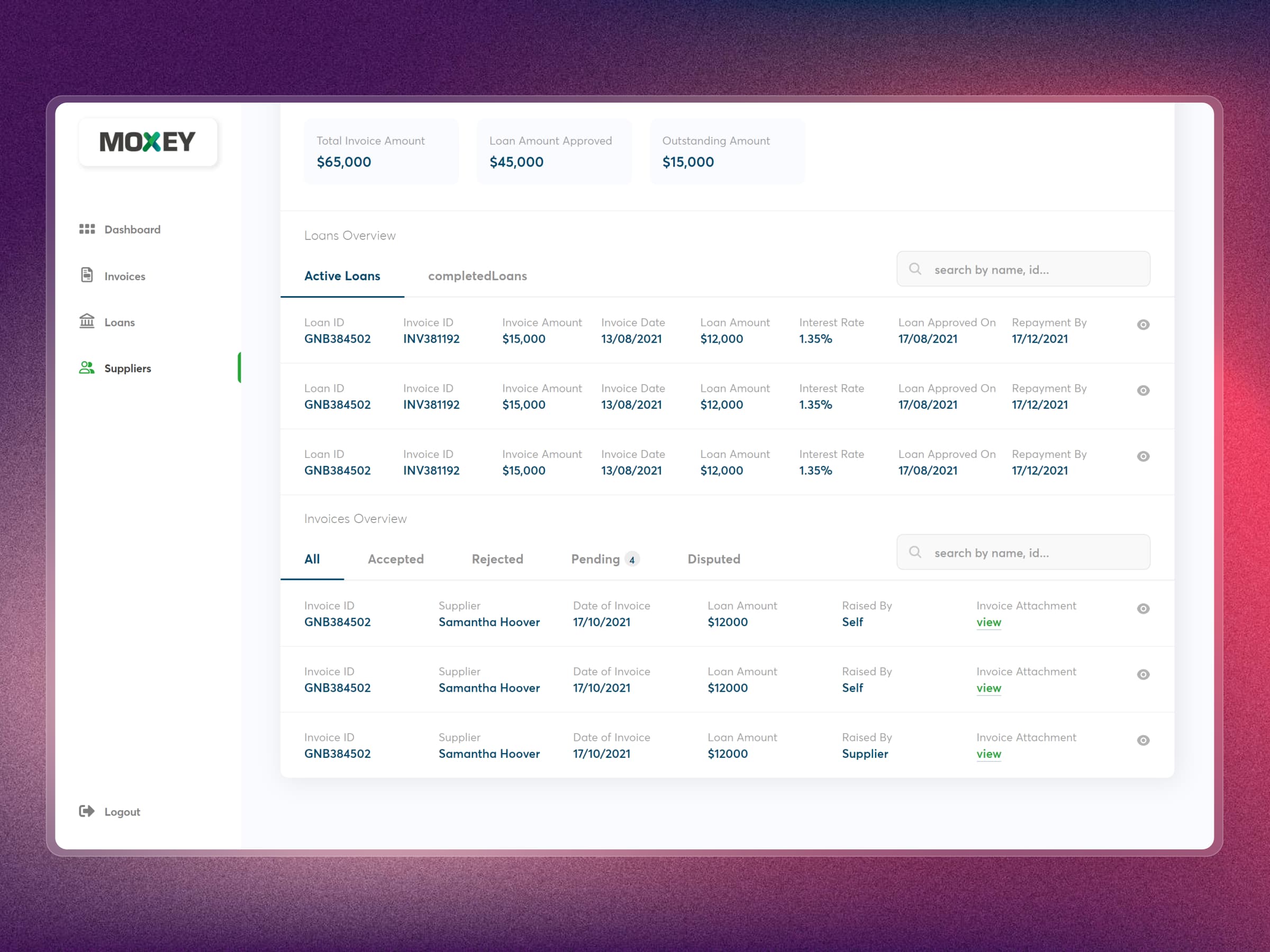 Moxey Invoice Discounting Platform | Craftnotion