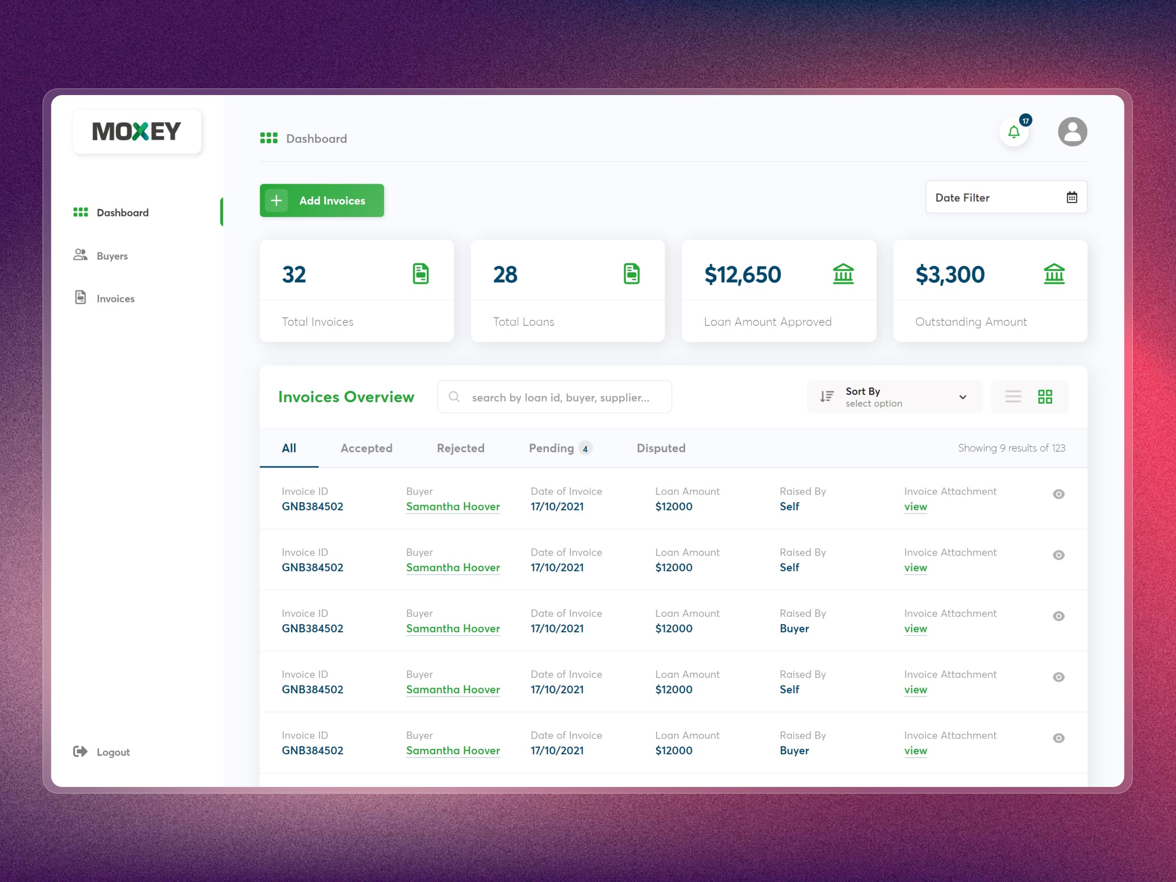 Moxey Invoice Discounting Platform | Craftnotion