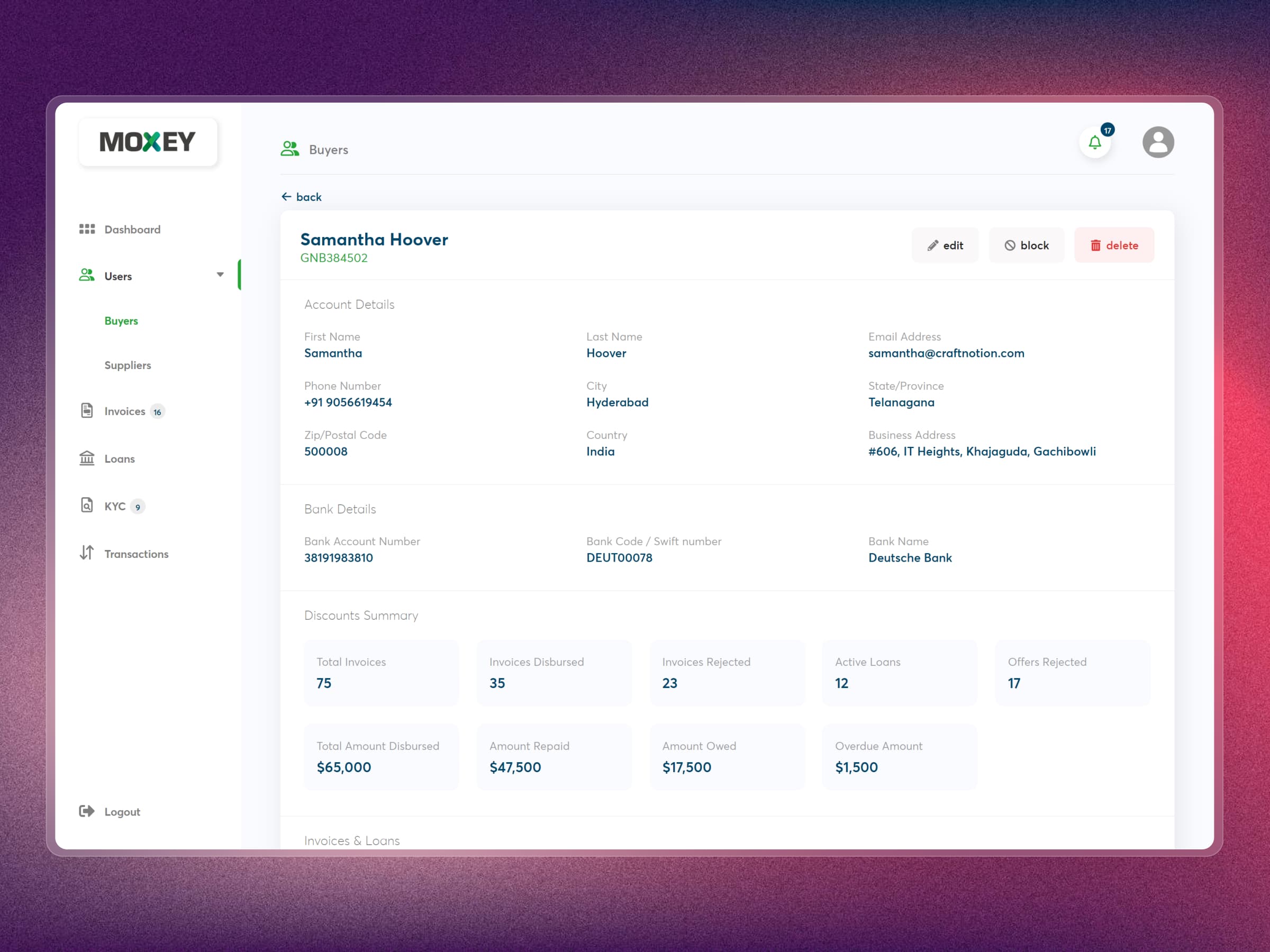 Moxey Invoice Discounting Platform | Craftnotion