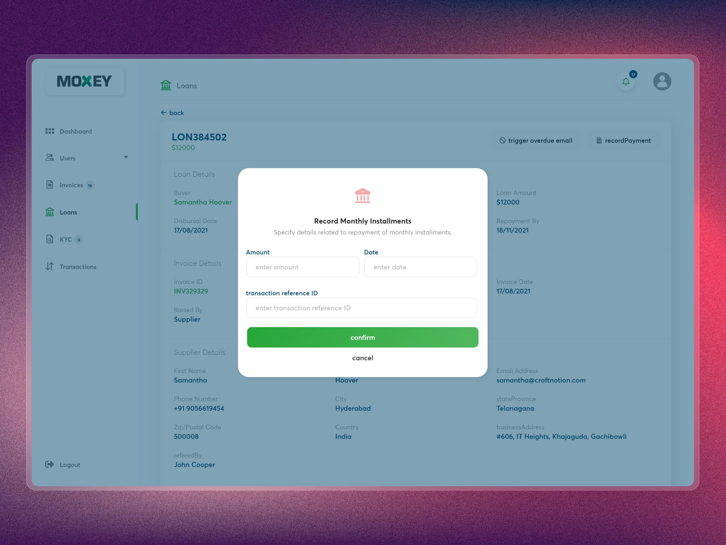 Moxey Invoice Discounting Platform | Craftnotion
